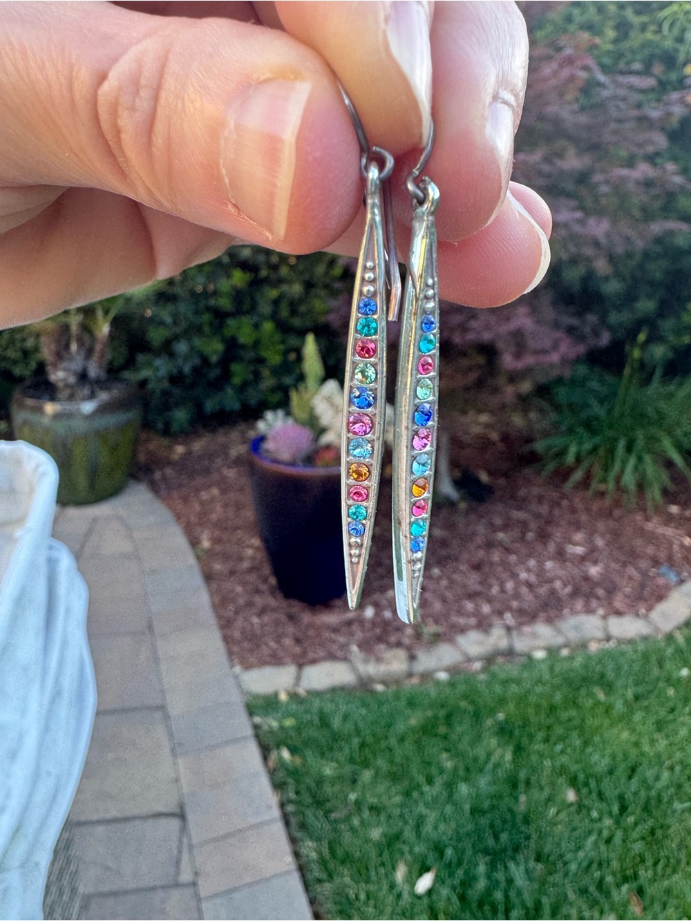Brighton Silver-Tone Multicolor Crystal Bar Drop Earrings